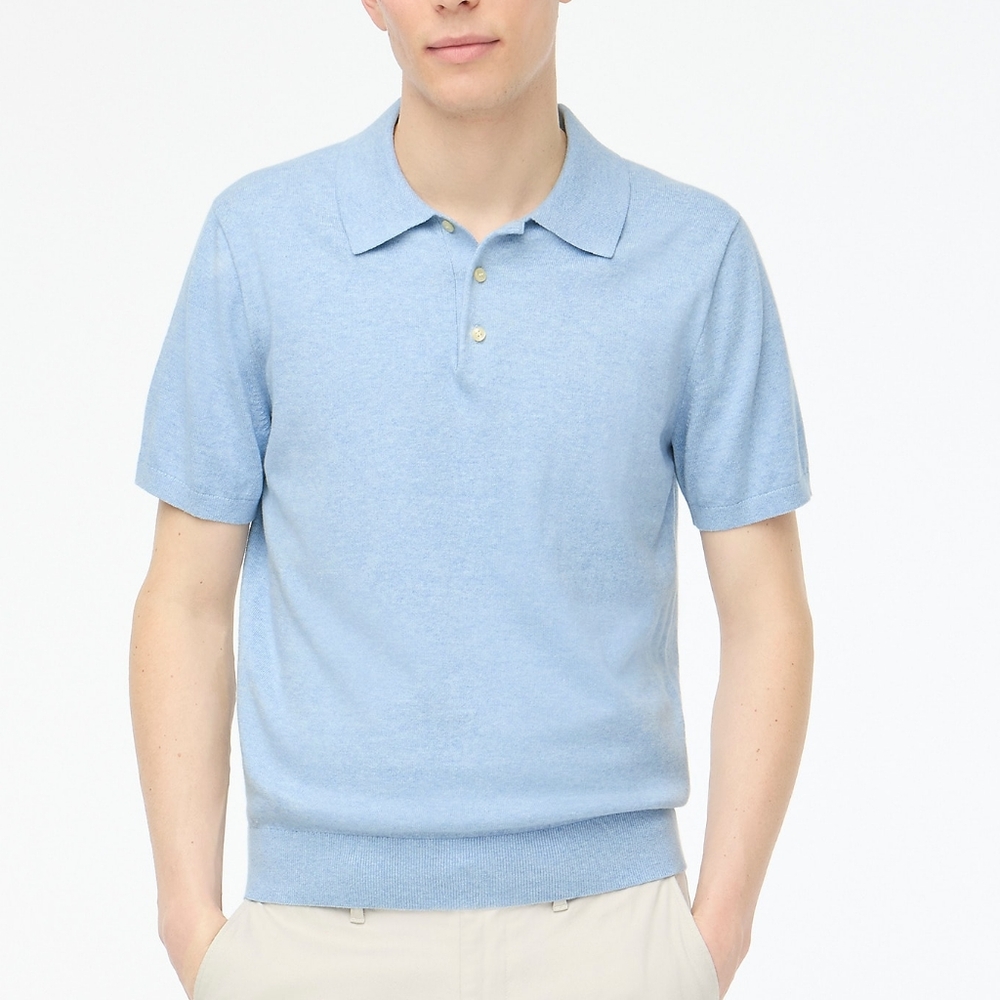 New! J Crew M Medium Cotton Sweater Polo Light Blue Top NWT
